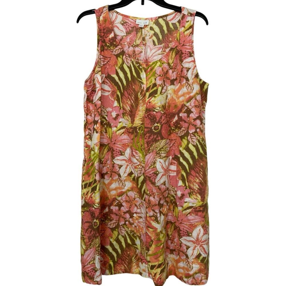 J.Jill Love Linen Coral Floral Tropical Shift Dress LP Sleeveless Resort Boho